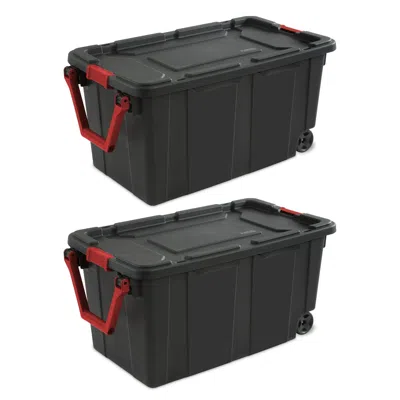 Omelife 40 Gallon Wheeled Plastic Storage Container With Handle, Black, Pack Of 2, Industrial