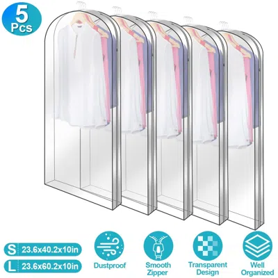 Omelife 5 Pack Garment Bag For Hanging Clothes Dustproof Waterproof Hanging Clothes Storage Bag Clear Transp