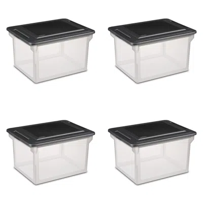 Omelife Clear Plastic Bin With Black Lid, Letter Or Legal-sized File Storage, 4 Count