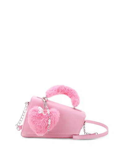 Omg Accessories Kids' Angled Flap Crossbody With Faux Fur Charm In Pink
