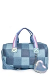 OMG ACCESSORIES DENIM CHECKERBOARD DUFFLE WITH COIN ZIP POUCH