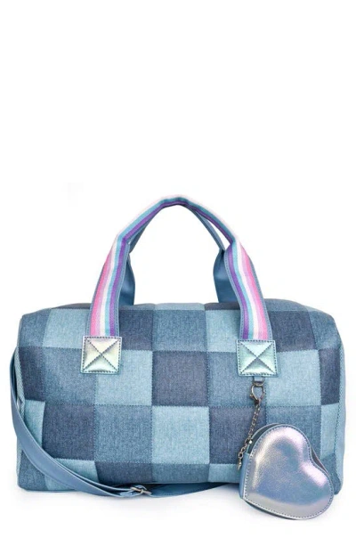 Omg Accessories Kids' Denim Checkerboard Duffle With Coin Zip Pouch In Blue