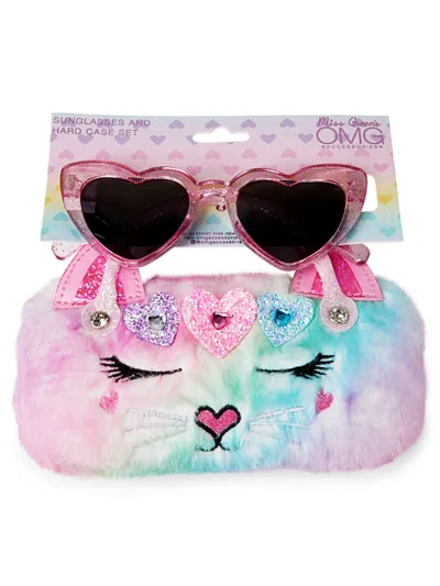Omg Accessories Kids' Girl's Bella Hearts 2-piece Sunglasses & Faux Fur Top Handle Bag Set In Bubble Gum