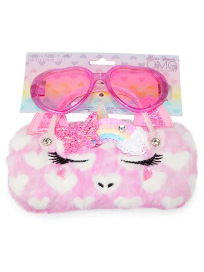 Omg Accessories Kids' Girl's Gwen Butterfly 2-piece Sunglasses & Faux Fur Top Handle Bag Set In Pink