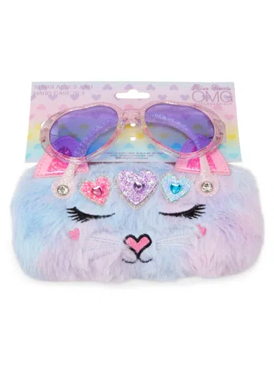 Omg Accessories Kids' Girl's Gwen Heart 2-piece Sunglasses & Faux Fur Top Handle Bag Set In Pink