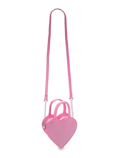 Omg Accessories Kids' Girl's Rhinestone Embellished Heart Shoulder Bag In Pink