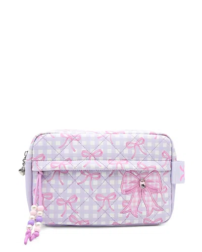 Omg Accessories Kids' Girls' Bow Checkered Quilted Cosmetic Pouch - Ages 6-14 In Purple