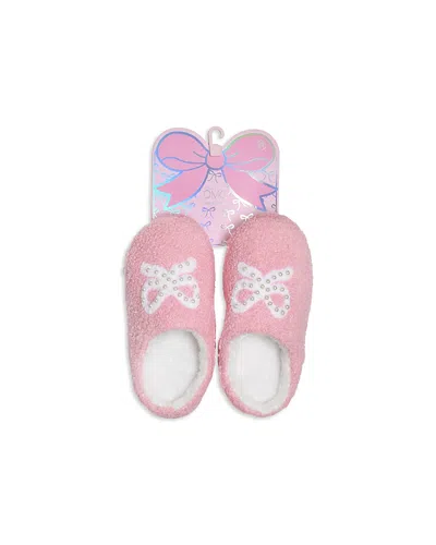 OMG ACCESSORIES GIRLS' BOW PEARL PLUSH SLIPPERS