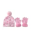 Omg Accessories Girls' Bow Print Hat & Gloves Set - Big Kid In Pink