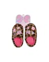 Omg Accessories Kids' Butterfly Appliqué Leopard Faux Fur Slipper In Brown