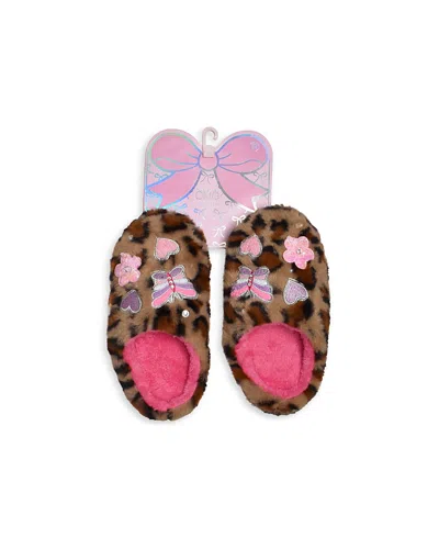 OMG ACCESSORIES GIRLS' BUTTERFLY APPLIQUE LEOPARD SLIPPERS