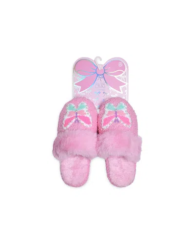 OMG ACCESSORIES GIRLS' BUTTERFLY PEARL PLUSH SLIPPERS