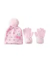 Omg Accessories Girls' Cherry Print Hat & Gloves Set - Big Kid In Pink