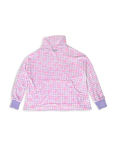 Omg Accessories Girls' Gingham Bow Print Oversized Pullover Hoodie - Big Kid In Multi