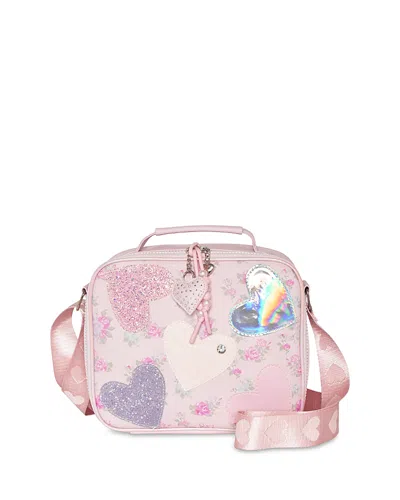 Omg Accessories Kids' Girls' Heart Glitters Floral Lunch Bag With Charm - Ages 6-14 In Pink