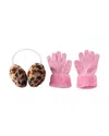 Omg Accessories Girls' Leopard Print Faux Fur Earmuff & Gloves Set - Big Kid In Brown