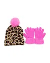 Omg Accessories Girls' Leopard Print Hat & Gloves Set - Big Kid In Multi