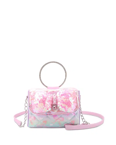 Omg Accessories Kids' Girls' Sequin Bow Ring Top Handle Crossbody Bag In Pink
