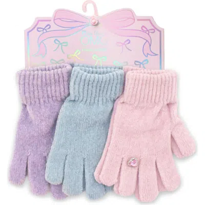 Omg Accessories Kids' 3-pack Heart Gem Chenille Gloves In Pink