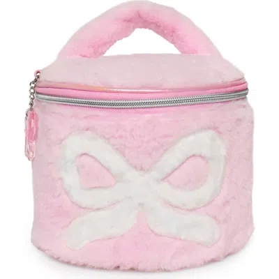 Omg Accessories Kids' Bow Faux Fur Round Train Case In Cotton Candy