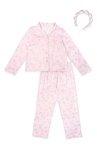Omg Accessories Kids' Bow Floral Pajamas & Headband Set In Pink