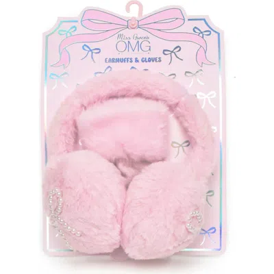 Omg Accessories Kids' Bow Pearl Earmuffs & Gloves Set In Pink