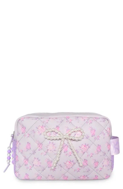 Omg Accessories Kids' Bow Pearl Floral Quilted Cosmetic Bag In Pink