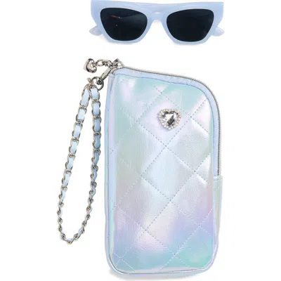 Omg Accessories Kids' Cat Eye Sunglasses & Heart Zip Around Case Set In Blue