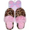 Omg Accessories Kids' Crystal Leopard Faux Fur Slipper In Brown