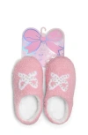 Omg Accessories Kids' Faux Pearl Bow Faux Shearling Slipper In Pink