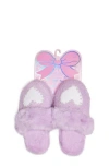Omg Accessories Kids' Faux Pearl Heart Faux Fur Slipper In Purple