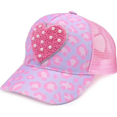 Omg Accessories Kids' Floral Heart Trucker Hat In Pink