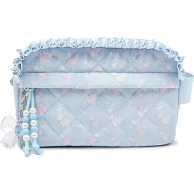 Omg Accessories Kids' Floral Ruffle Cosmetic Pouch In Blue