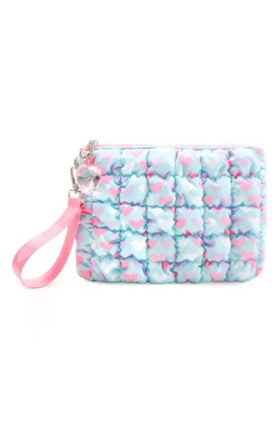 Omg Accessories Kids' Heart Print Scrunch Wristlet In Blue