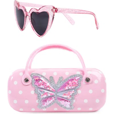 Omg Accessories Kids' Heart Sunglasses & Butterfly Case Set In Pink