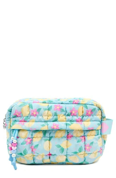 Omg Accessories Kids' Lemon Floral Print Scrunch Pouch In Blue