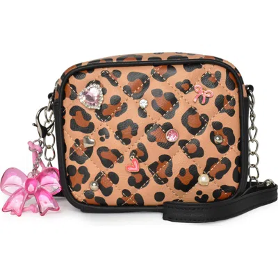Omg Accessories Kids' Leopard Print Crossbody Bag In Brown/ Black