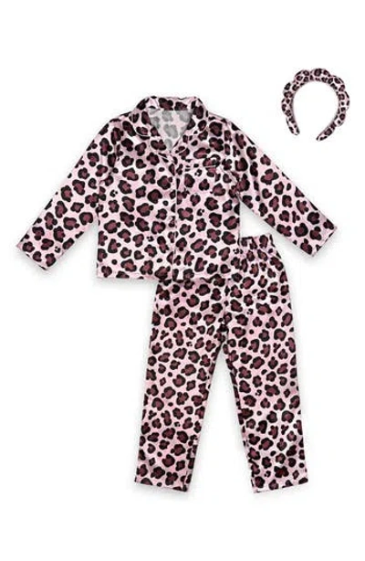 Omg Accessories Kids' Leopard Satin Pajamas & Headband Set In Multi
