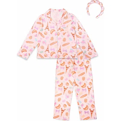Omg Accessories Kids' Paris 3-piece Pajamas & Headband Set In Multi