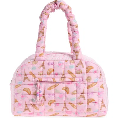 Omg Accessories Kids' Paris Quilted Duffle Bag In Pink