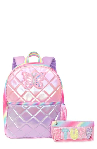 Omg Accessories Kids' Quilted Butterfly Backpack & Stuff Pouch Set In Pink