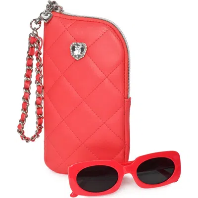Omg Accessories Kids' Rectangular Sunglasses & Heart Zip Around Case Set In Red