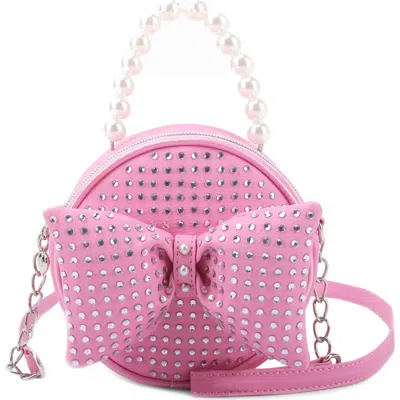 Omg Accessories Kids' Stone Bow & Pearl Handle Crossbody Bag In Pink