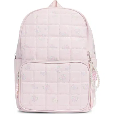 Omg Accessories Kids'  Large Bow Floral Quilted Backpack In Powder Pink