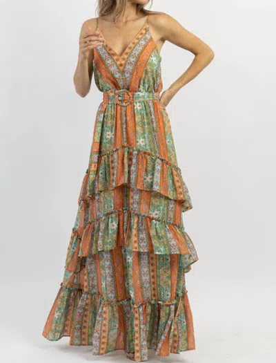 Omg Styles Palermo Belted Pattern Maxi Dress In Multi