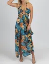 Omg Styles Tropical High Slit Maxi Cover Up In Teal In Blue