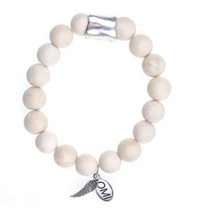 Omi Women's Petrified Wood Bead With Silver Tube Bracelet In White