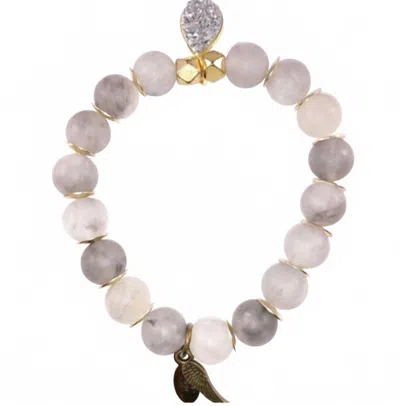 Omi Women's She Is Blessed Agate Gold Spacers Druzy Charm Bracelet In Grey In Gray