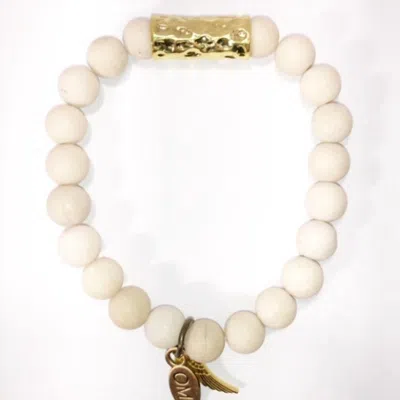 Omi Women's She Is Hope Petrified Wood With Gold Tube Bracelet In White