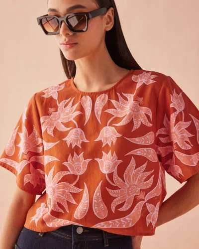 Omika Adi Short Sleeve Blouse In Vivi Negroni In Orange